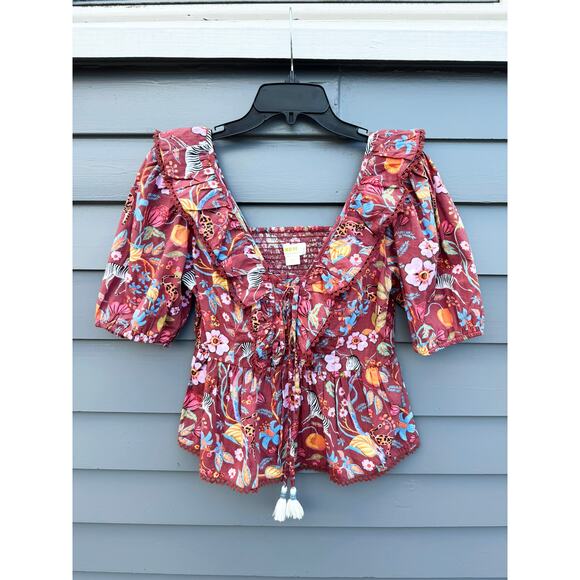 NWT ANTHROPOLOGIE MAEVE Ruffled Tie Front Blouse Safari Print Small S - Picture 4 of 7